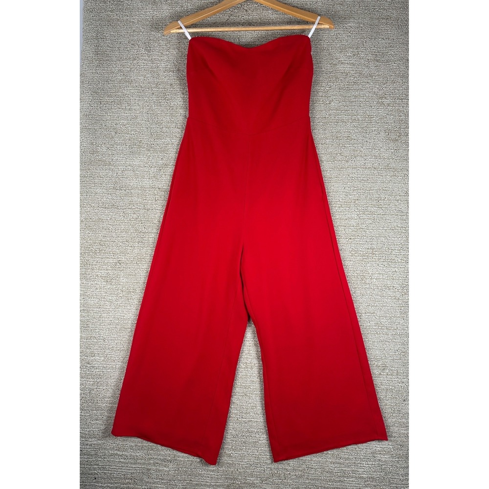 Babaton Red Strapless Wide Leg‎ Jumpsuit Sweetheart Neck Pockets Size 2 67627